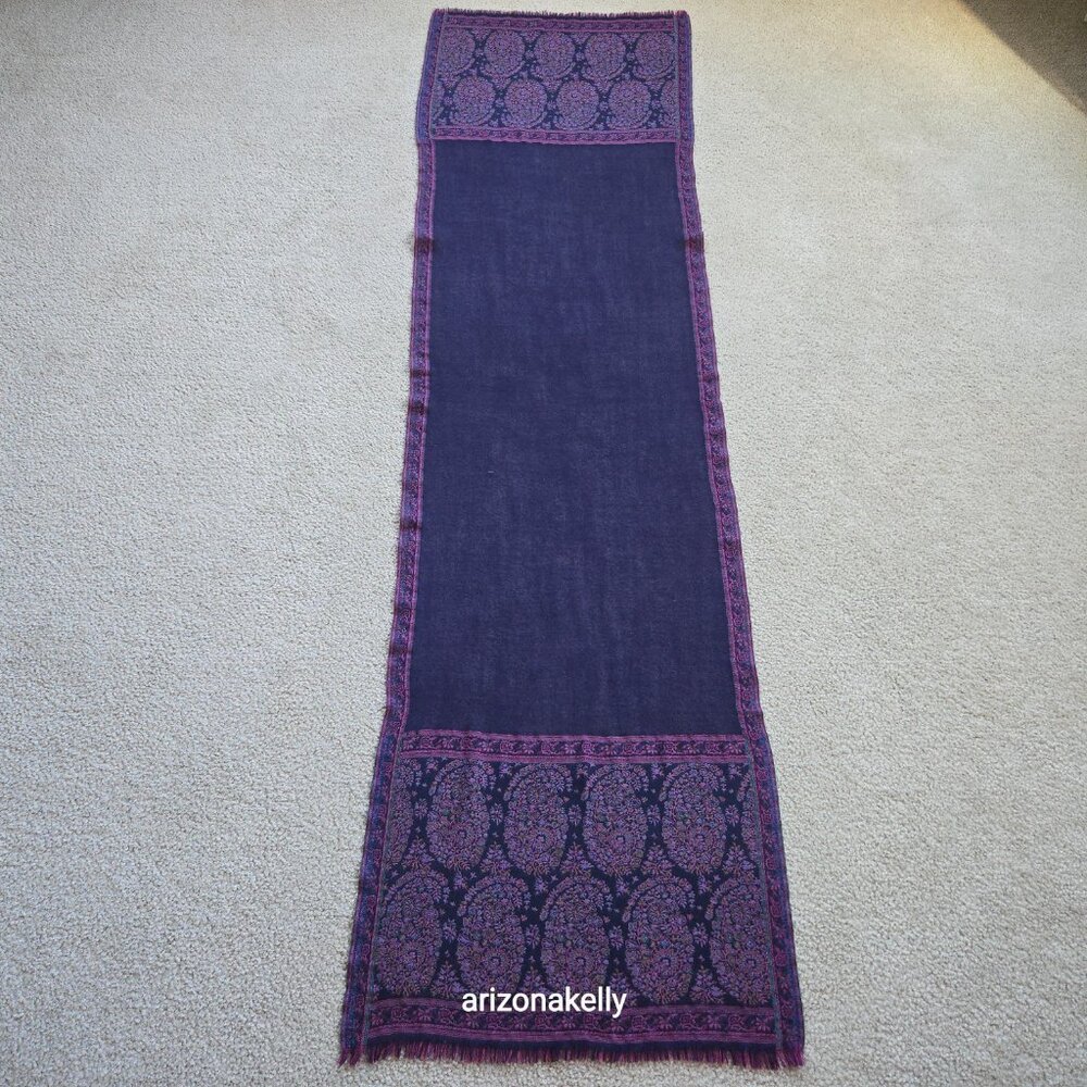 Petrusse Paris Wool Lightweight Purple Jacquard Embroidered Scarf - Picture 4 of 10